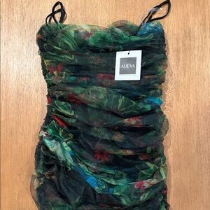 Strapless Floral Dress - Black and Green